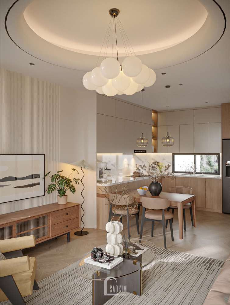 Thiết kế nội thất phòng bếp phong cách Scandinavian mix Contemporary tại nhà phố Thái Hà
